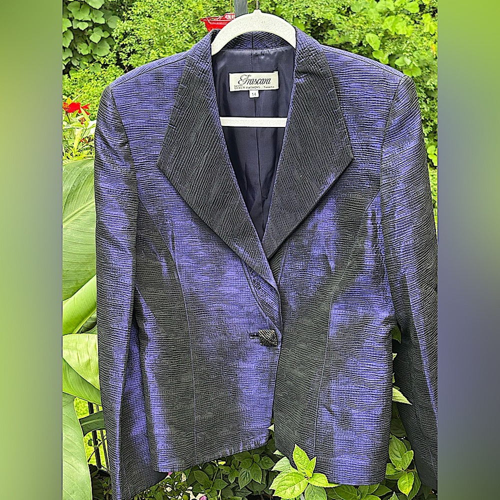 Frascara of Toronto Purple Suit Jacket With Black Rhinestone Buttons size 14